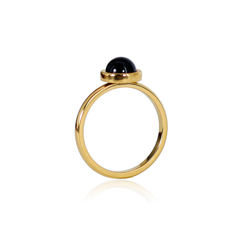 Noxypera Natural Stone Inlaid Titanium Steel 18K Gold Plating Red Black Agate Ring