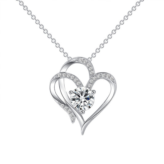 Noxypera Zircon Double Love Necklace With Rhinestones