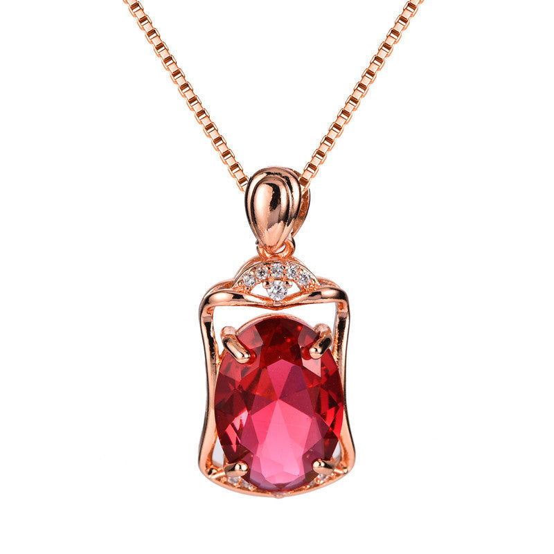 Noxypera Rose Gold Square Ruby Pendant Necklace
