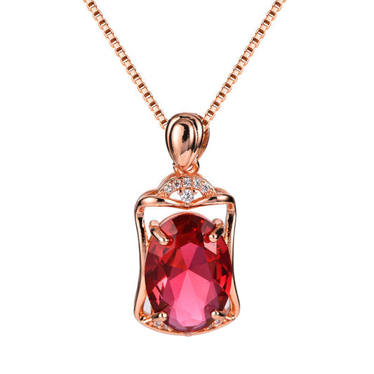 Noxypera Rose Gold Square Ruby Pendant Necklace