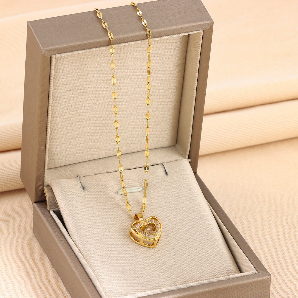 Noxypera Titanium Steel Double-layer Love Necklace With Rhinestones
