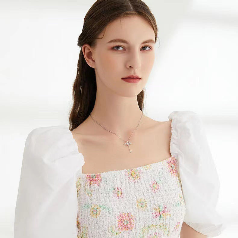 Noxypera Cupid Heart Angel Wings Tassel Necklace With Crystal Clavicle Chain