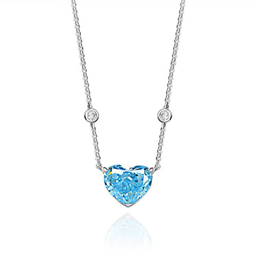 Noxypera S925 Sterling Silver Zircon Ocean Blue Heart-Shaped Necklace