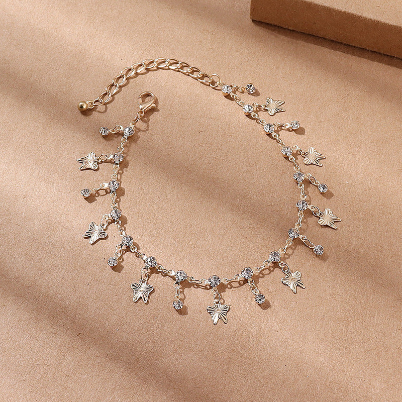 Noxpyera Anklet Necklace Butterfly Tassel Colorful Oil Flowers Leaves