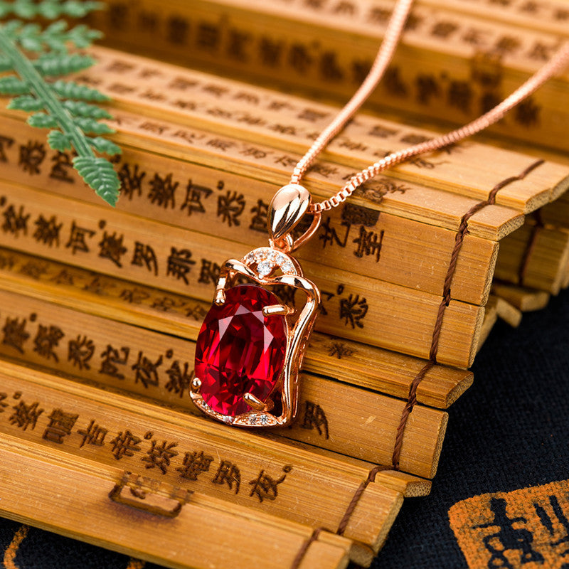 Noxypera Rose Gold Square Ruby Pendant Necklace