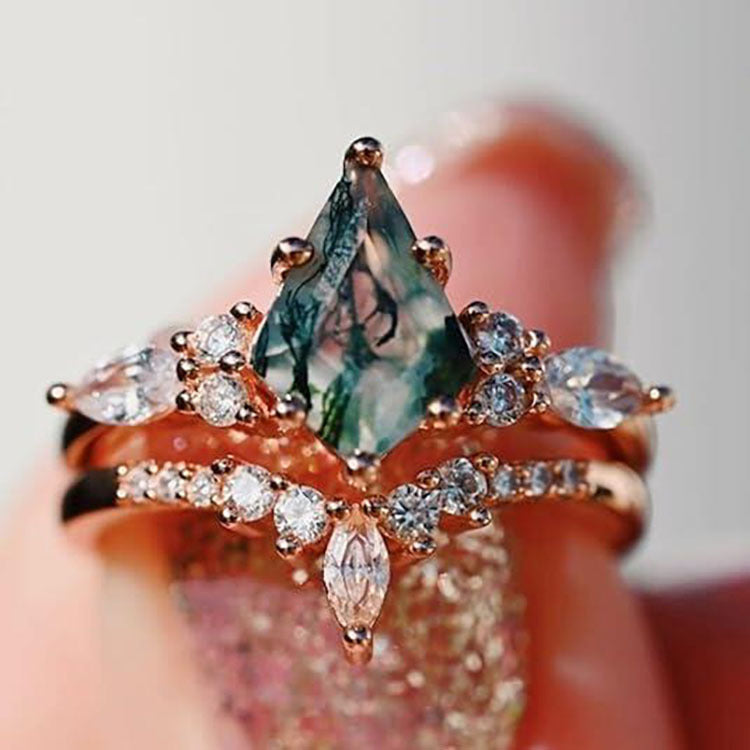 Noxypera Natural Green Moss Stone Agate Ring